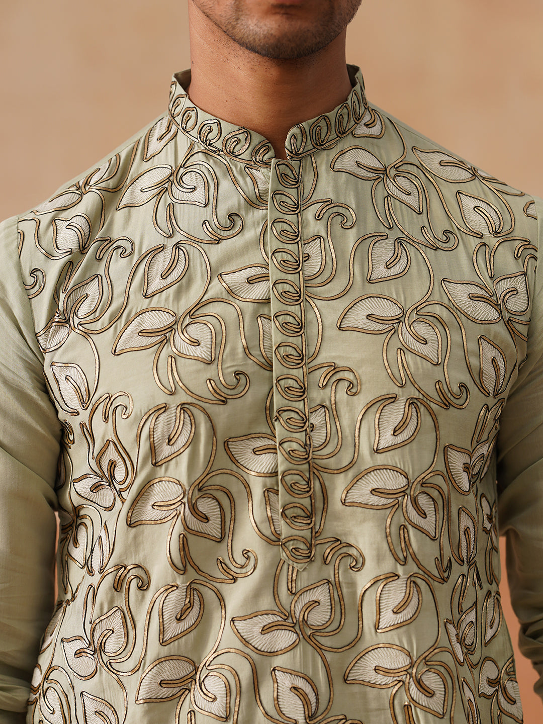 Floral Thread Embroidered Silk Blend Kurtas ( KO 5290 Pista )