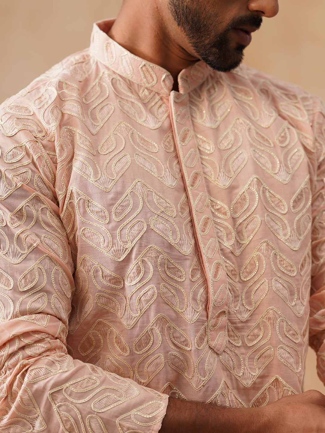 Floral Thread Embroidered Silk Blend Kurtas ( KO 5292 Peach ) [FF] [P-6]