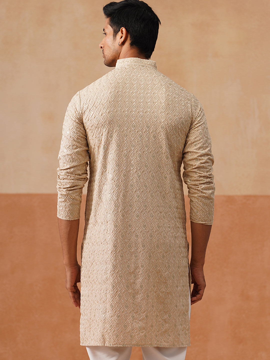 Men’s Festive Kurta with Intricate Embroidery ( KO 5293 Golden )