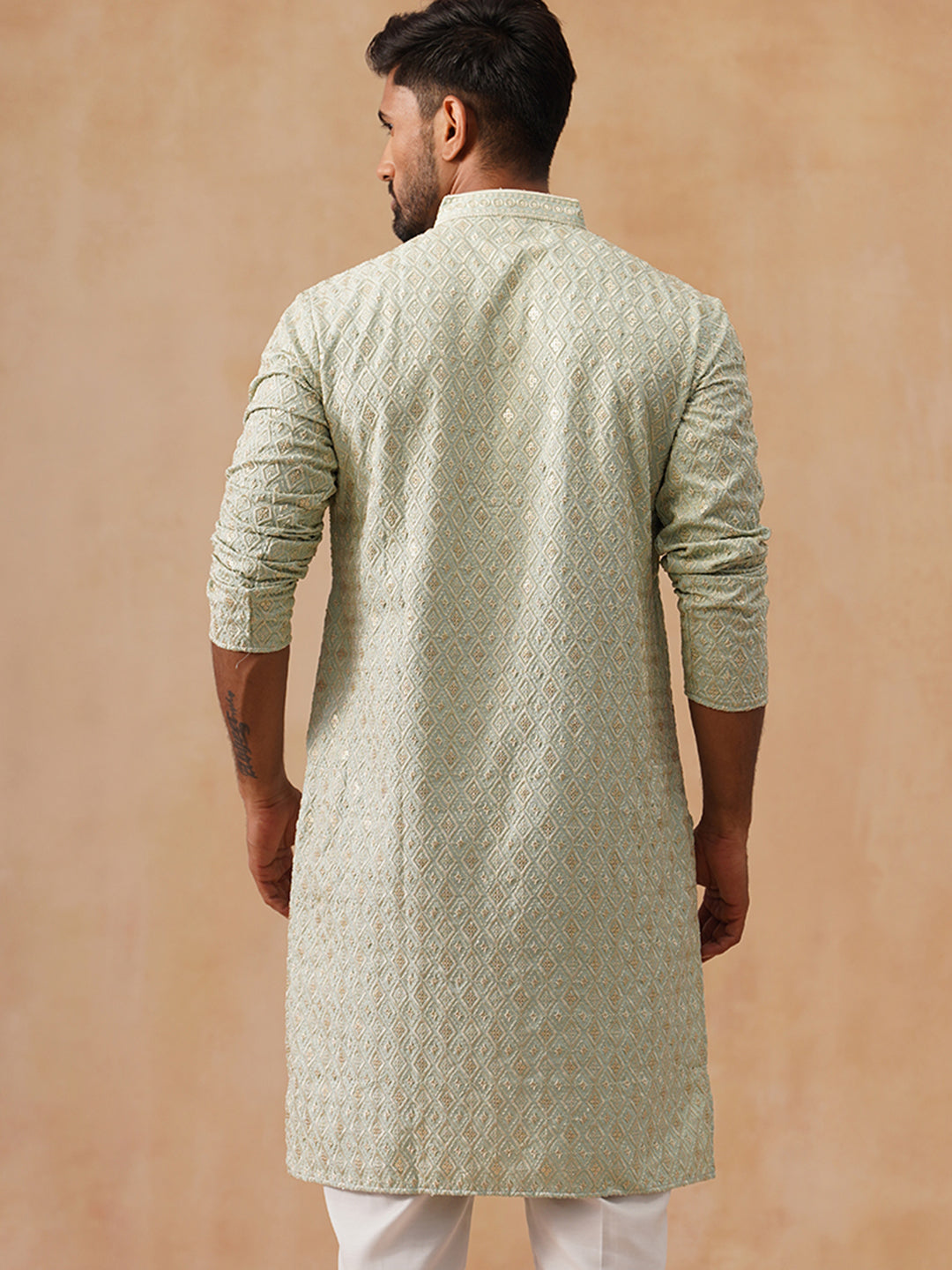 Men’s Festive Kurta with Intricate Embroidery ( KO 5293 Green )
