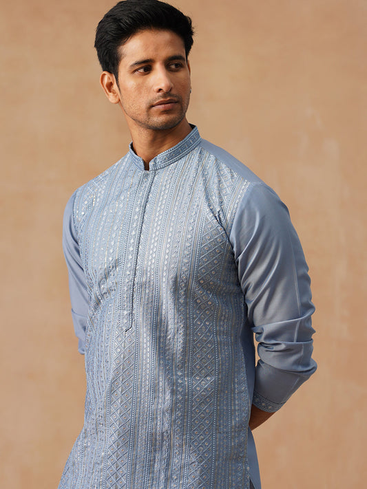 Embroidered Silk Blend Kurtas ( KO 5294 Blue )