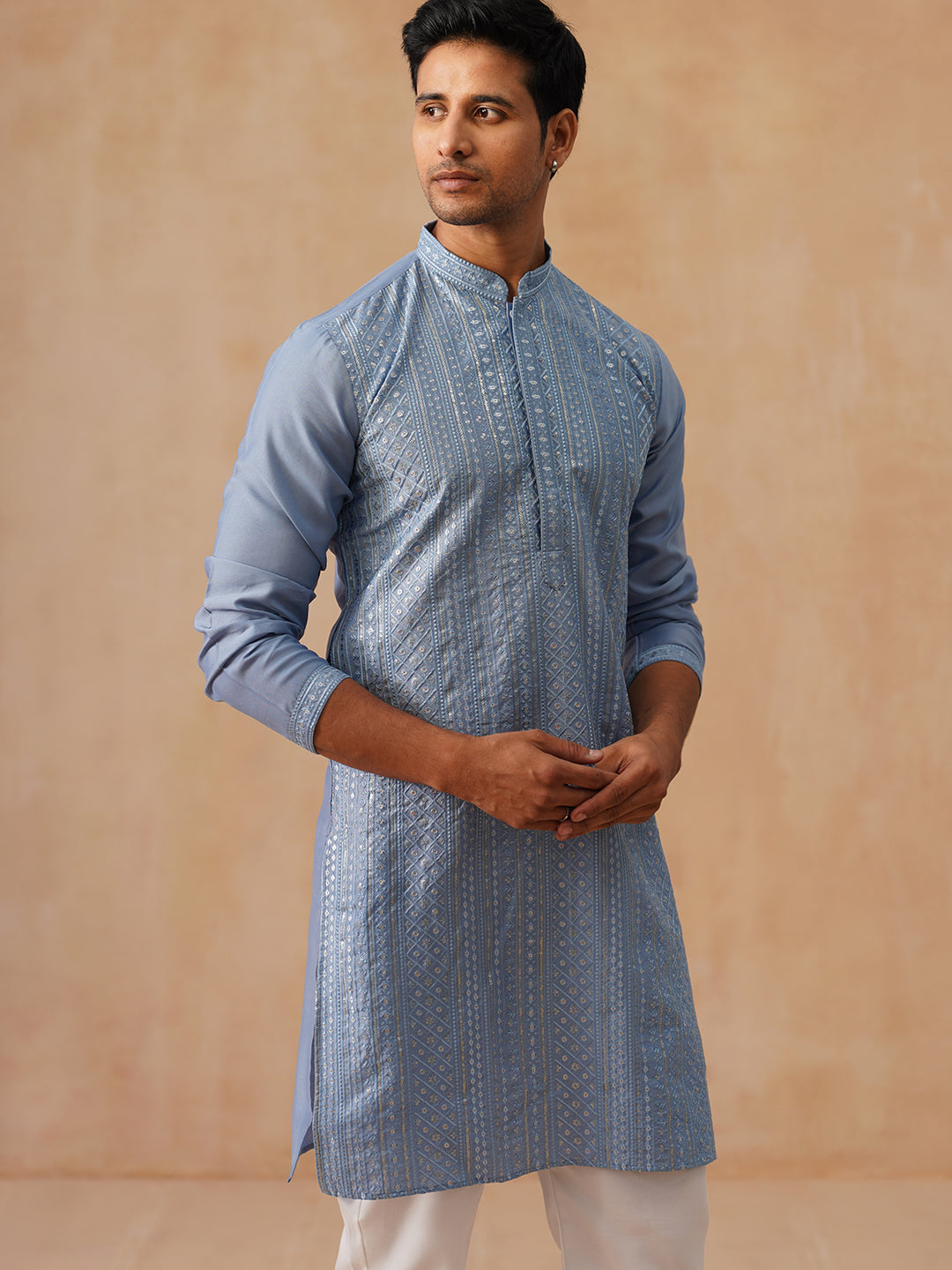 Embroidered Silk Blend Kurtas ( KO 5294 Blue )