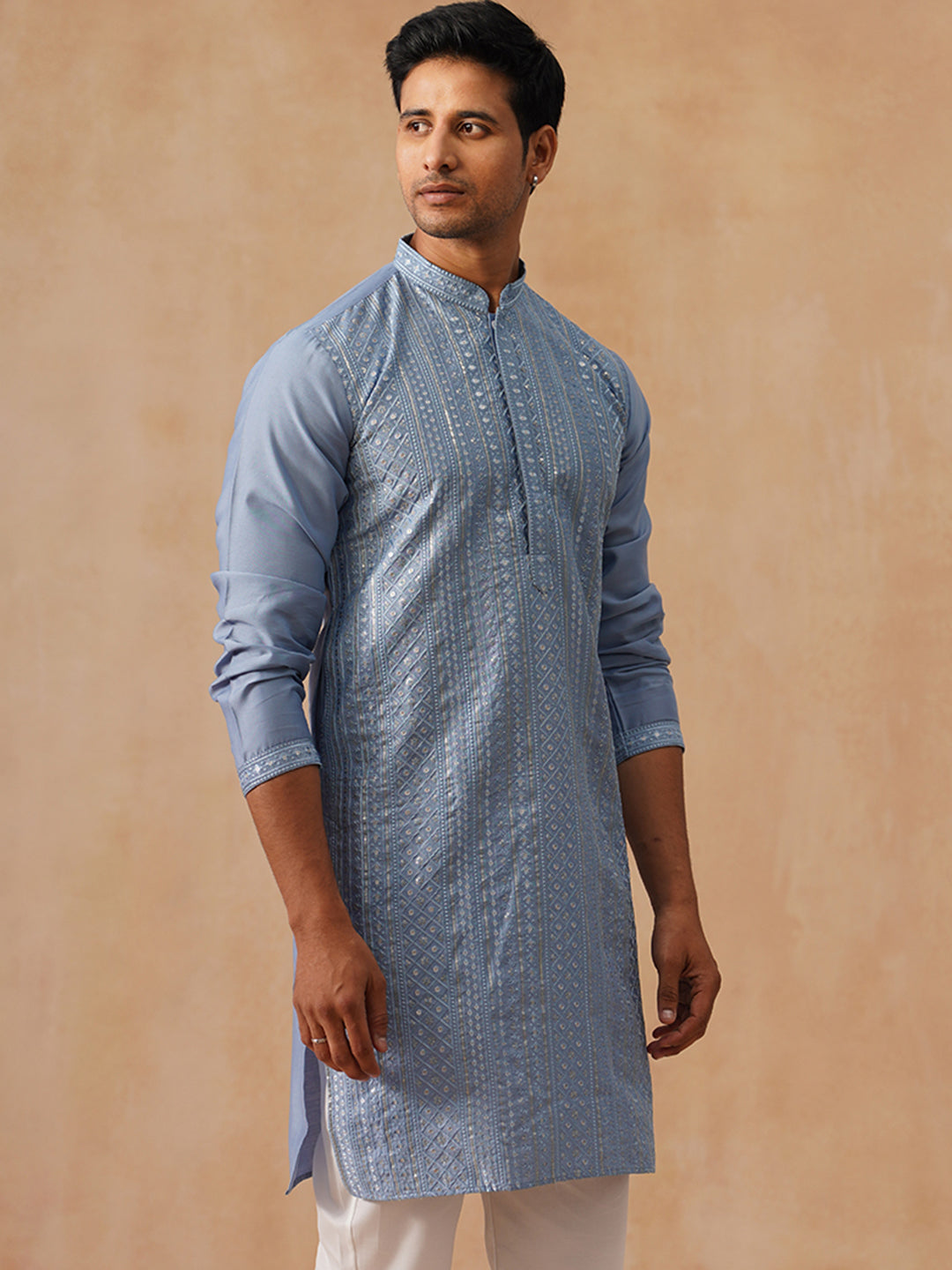 Embroidered Silk Blend Kurtas ( KO 5294 Blue )