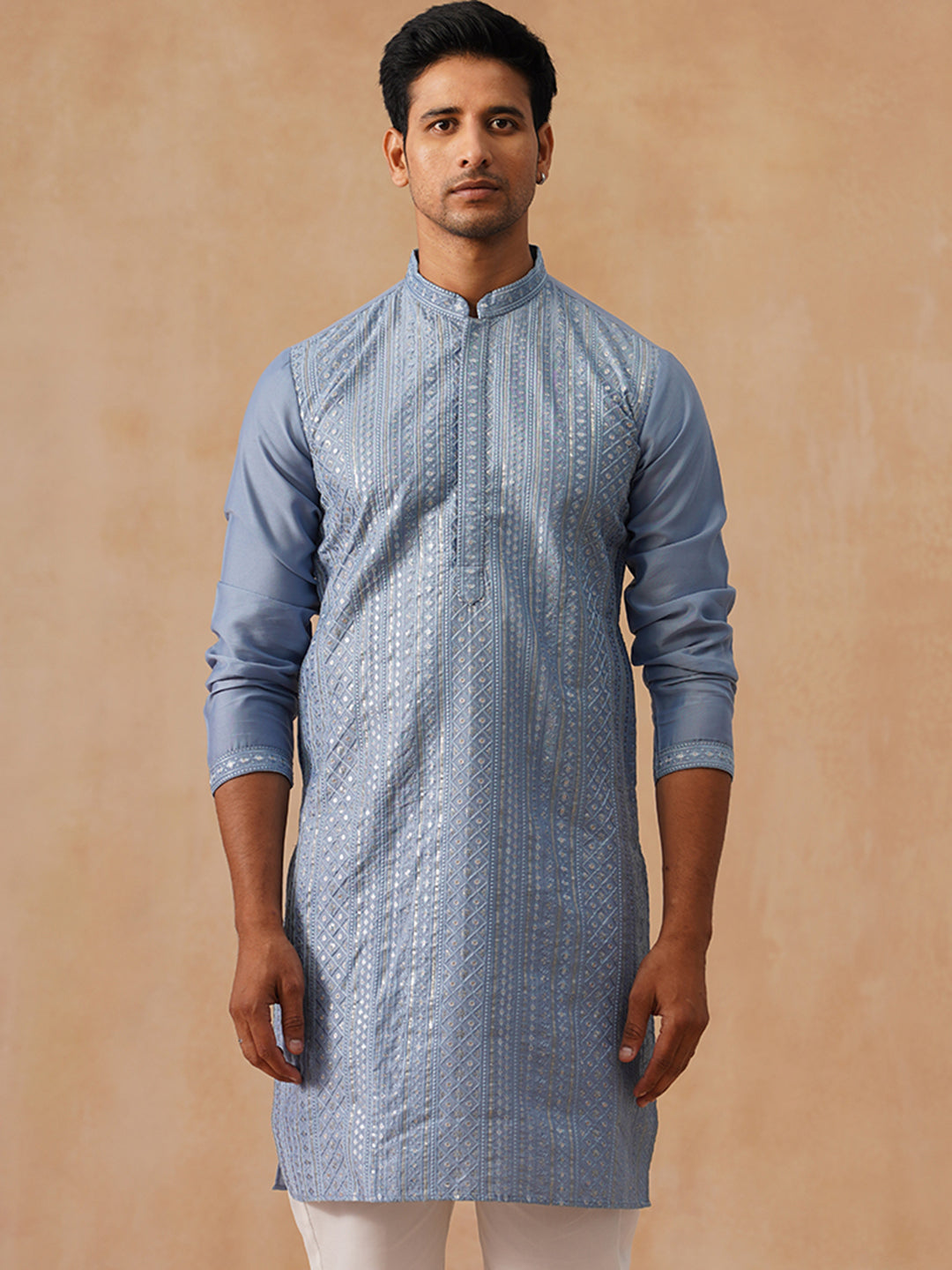 Embroidered Silk Blend Kurtas ( KO 5294 Blue )