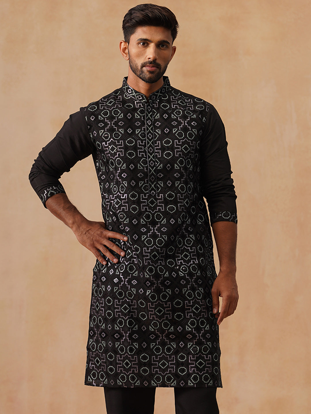 Ethnic Kurtas in Luxurious Silk Blend ( KO 5295 Black )