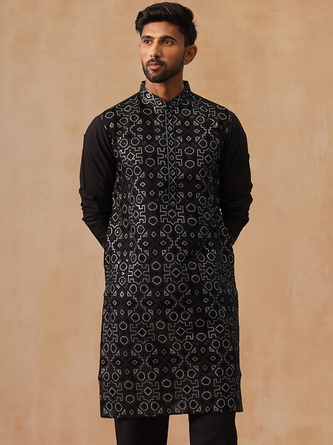 Ethnic Kurtas in Luxurious Silk Blend ( KO 5295 Black )