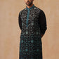 Men’s Silk Blend Embroidered Kurtas ( KO 5296 Peacock )