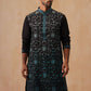 Men’s Silk Blend Embroidered Kurtas ( KO 5296 Peacock )