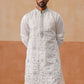 Men’s Silk Blend Embroidered Kurtas ( KO 5296 White )