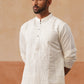 Men’s Silk Blend Embroidered Kurtas ( KO 5297 White )