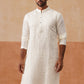Men’s Silk Blend Embroidered Kurtas ( KO 5297 White )