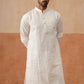Men’s Silk Blend Embroidered Kurtas ( KO 5297 White )