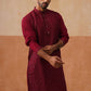 Men’s Silk Blend Embroidered Kurtas ( KO 5297 Wine )