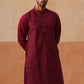 Men’s Silk Blend Embroidered Kurtas ( KO 5297 Wine )