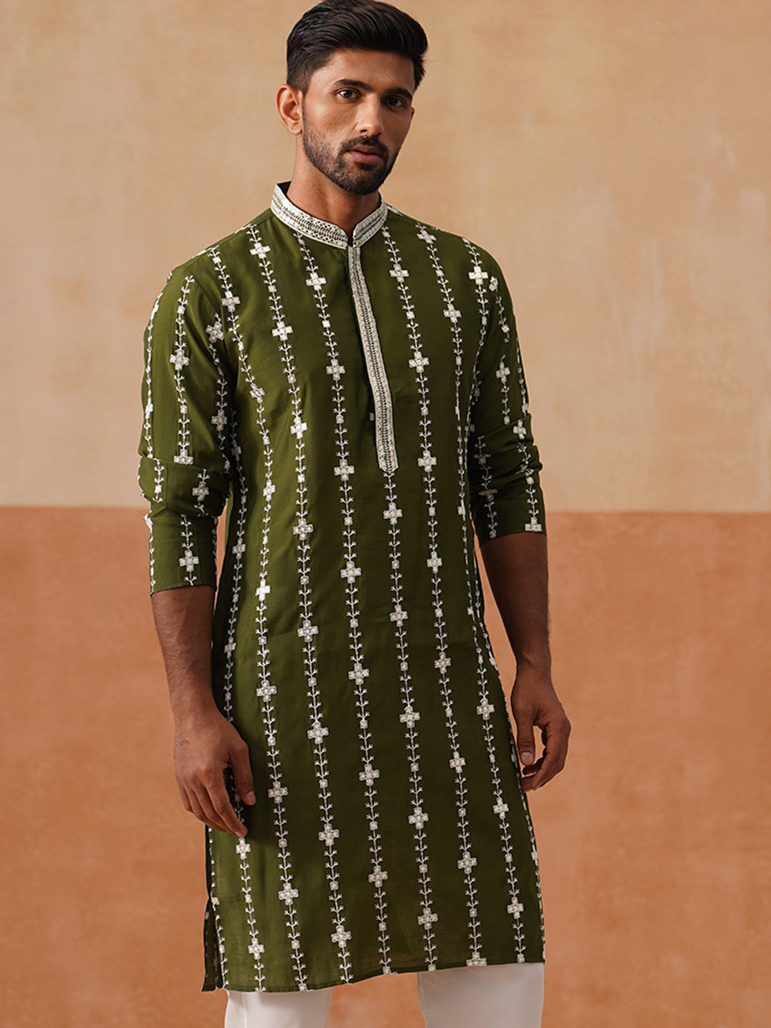 Classic Embroidered Kurtas ( KO 5299 Olive )