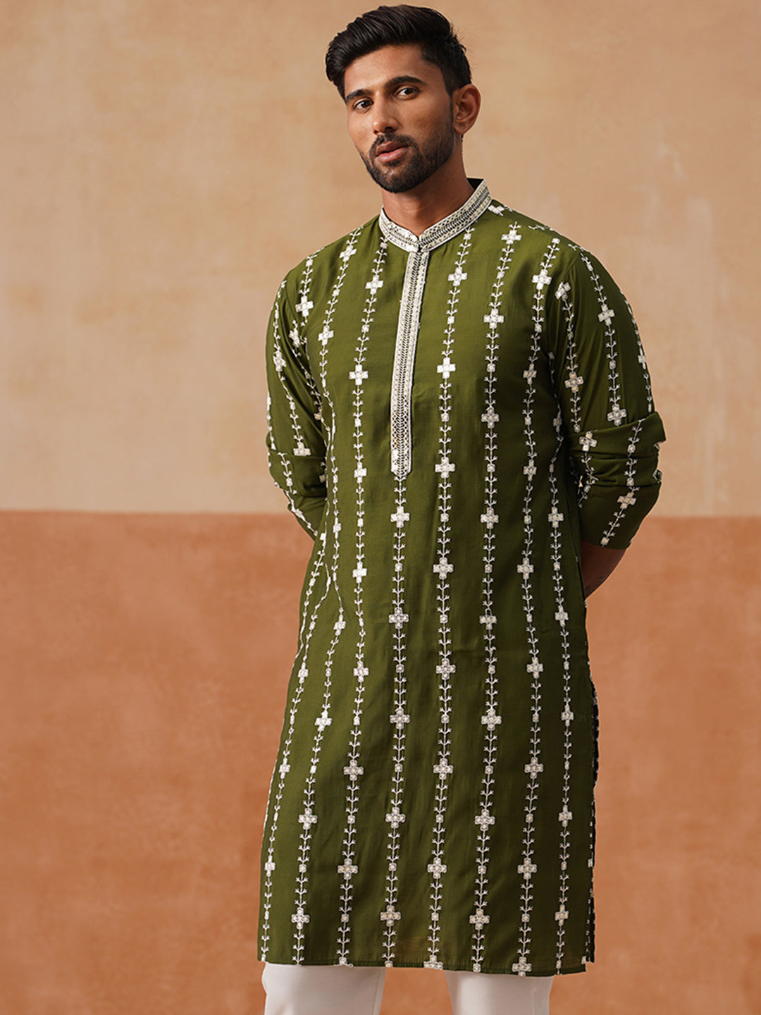 Classic Embroidered Kurtas ( KO 5299 Olive )