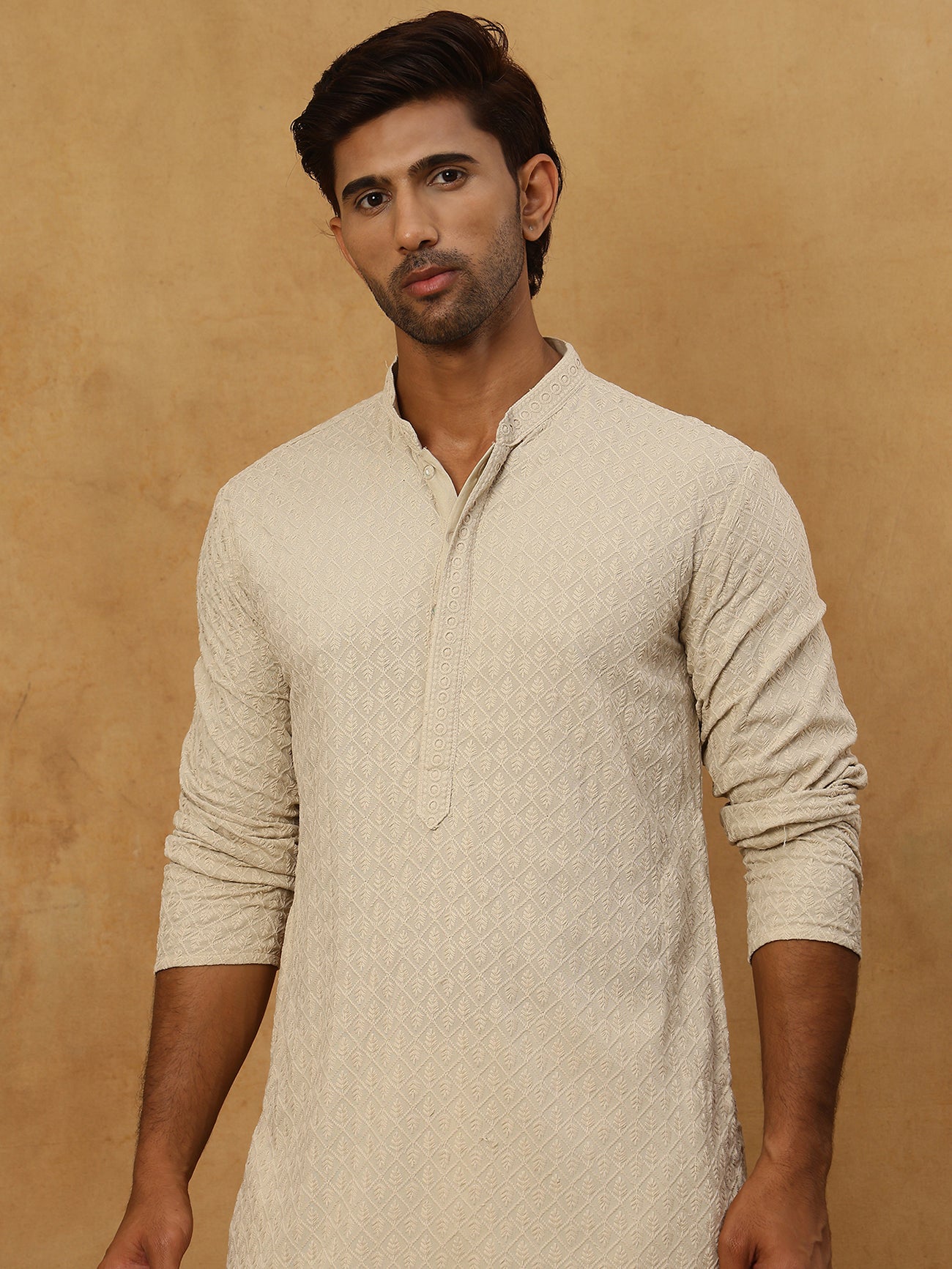 Men Embroidered Viscose Rayon Kurta ( KO 5305Beige )