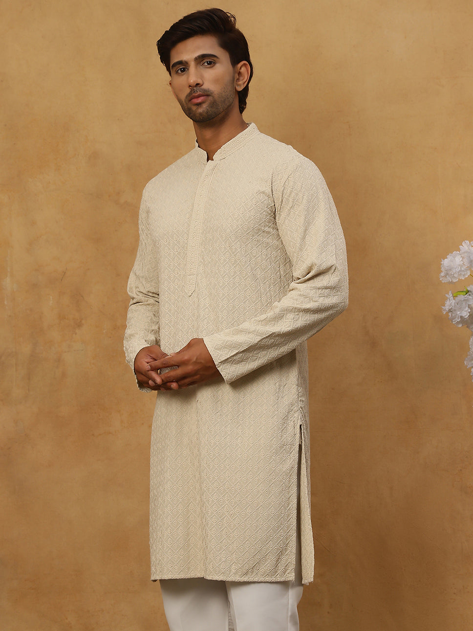 Men Embroidered Viscose Rayon Kurta ( KO 5305Beige )