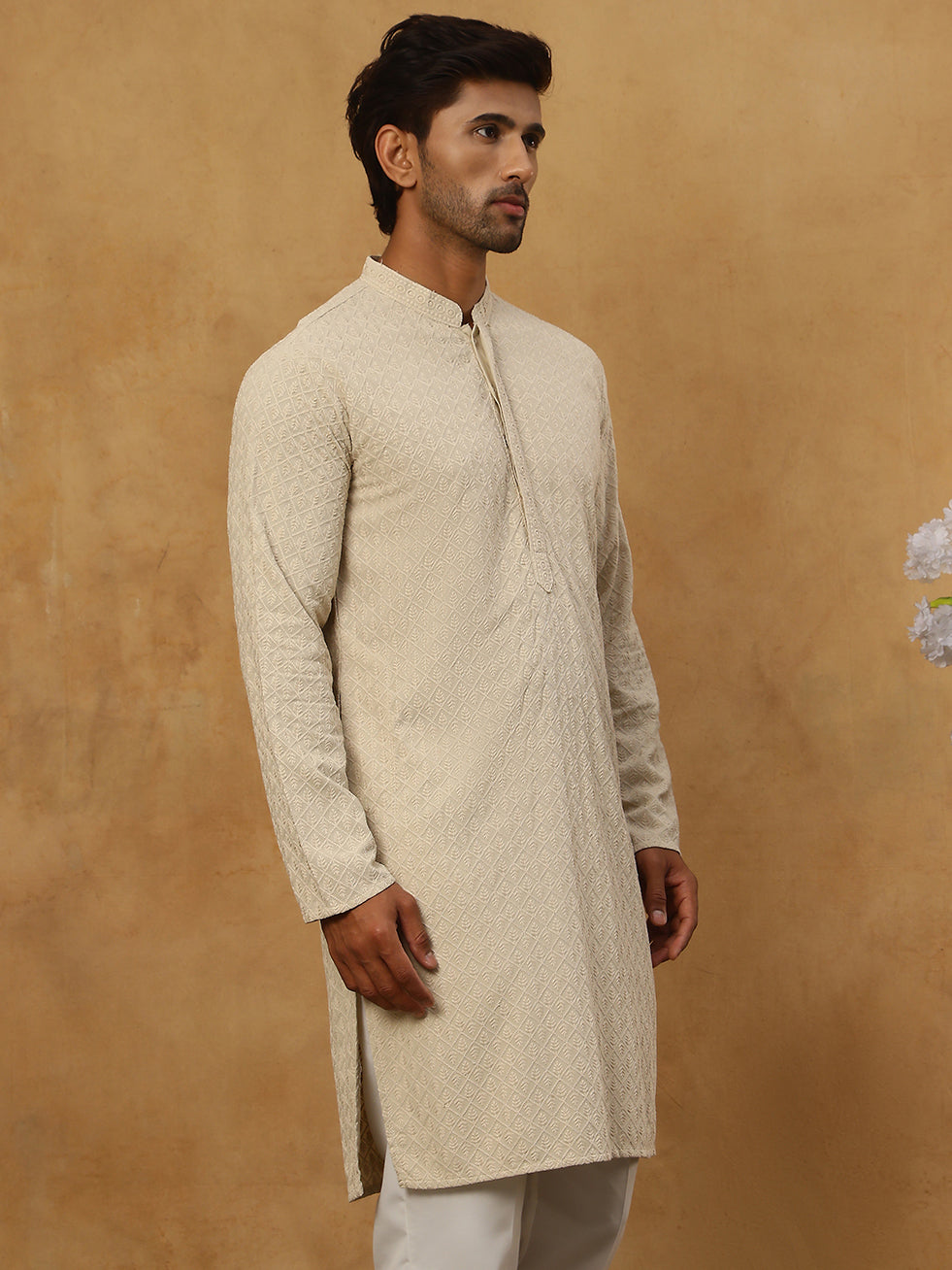 Men Embroidered Viscose Rayon Kurta ( KO 5305Beige )