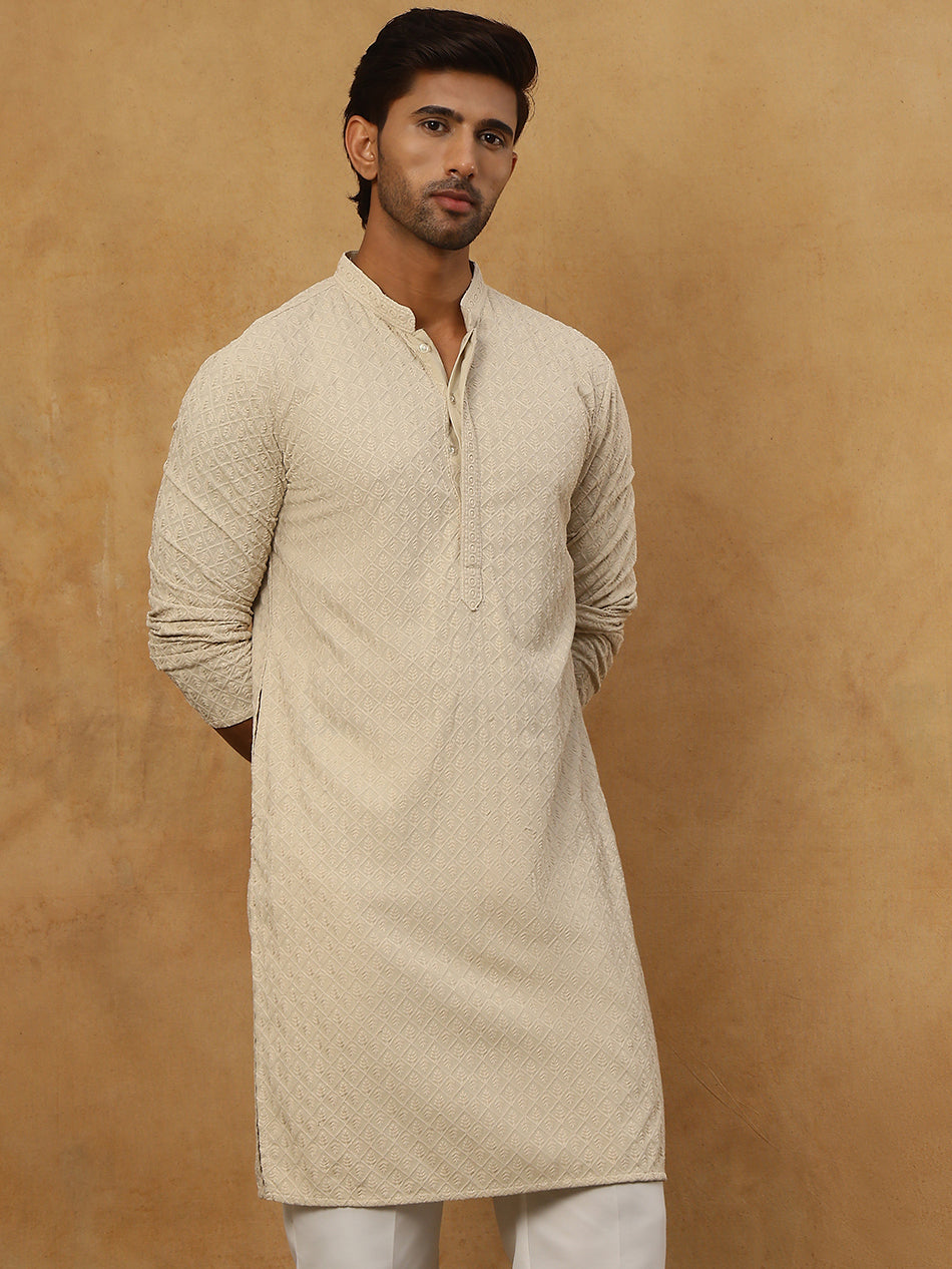 Men Embroidered Viscose Rayon Kurta ( KO 5305Beige )