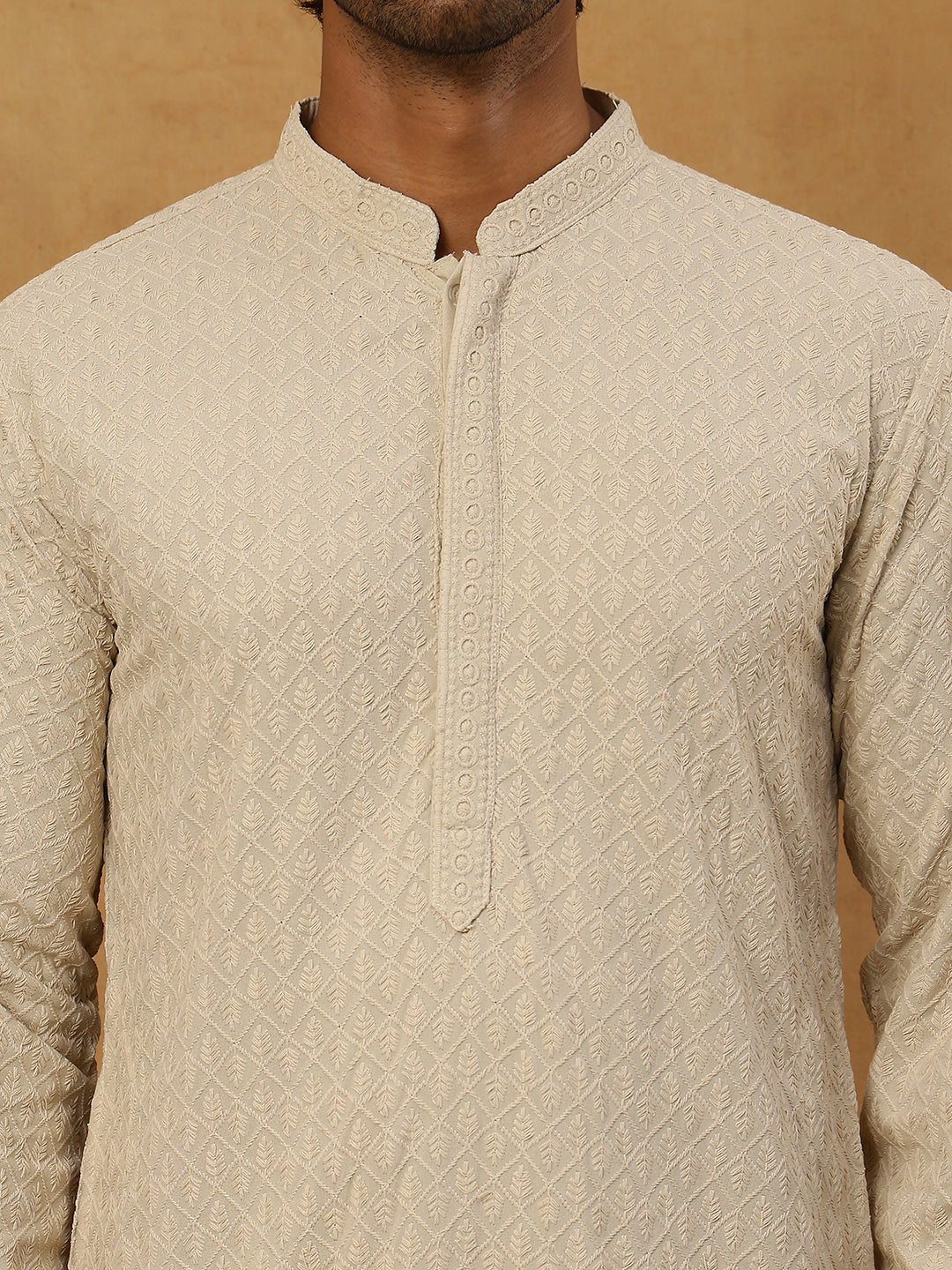 Men Embroidered Viscose Rayon Kurta ( KO 5305Beige )