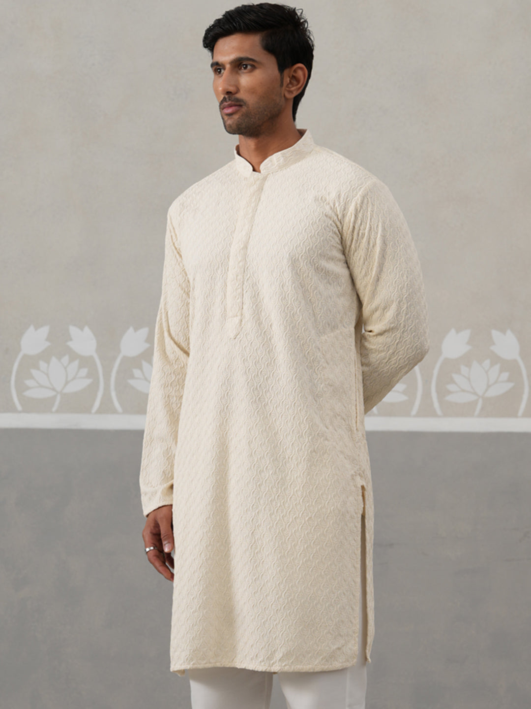 Men Embroidered Viscose Rayon Kurta ( KO 5305 Cream ) [FF] [E-7-8]