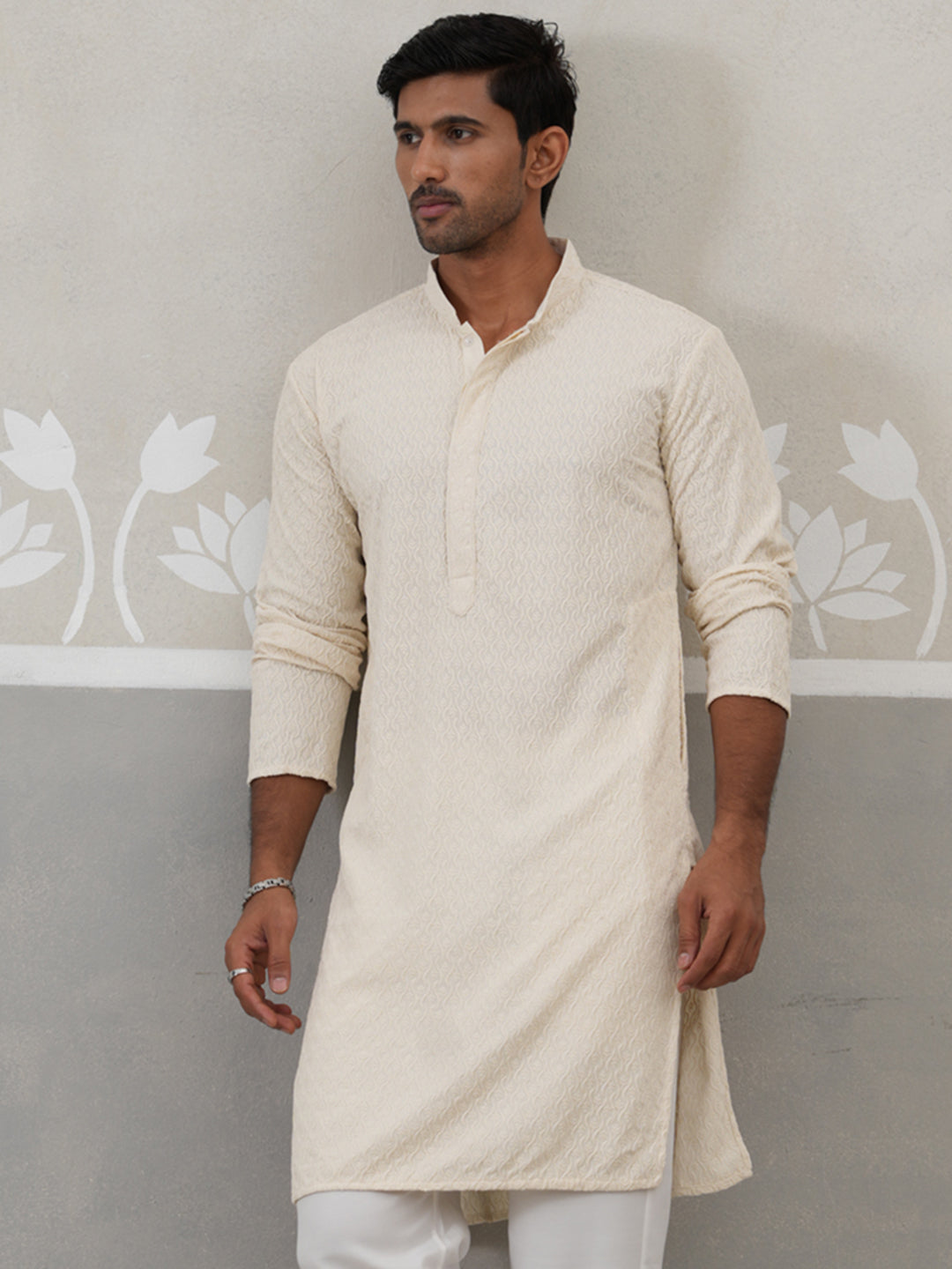 Men Embroidered Viscose Rayon Kurta ( KO 5305 Cream ) [FF] [E-7-8]