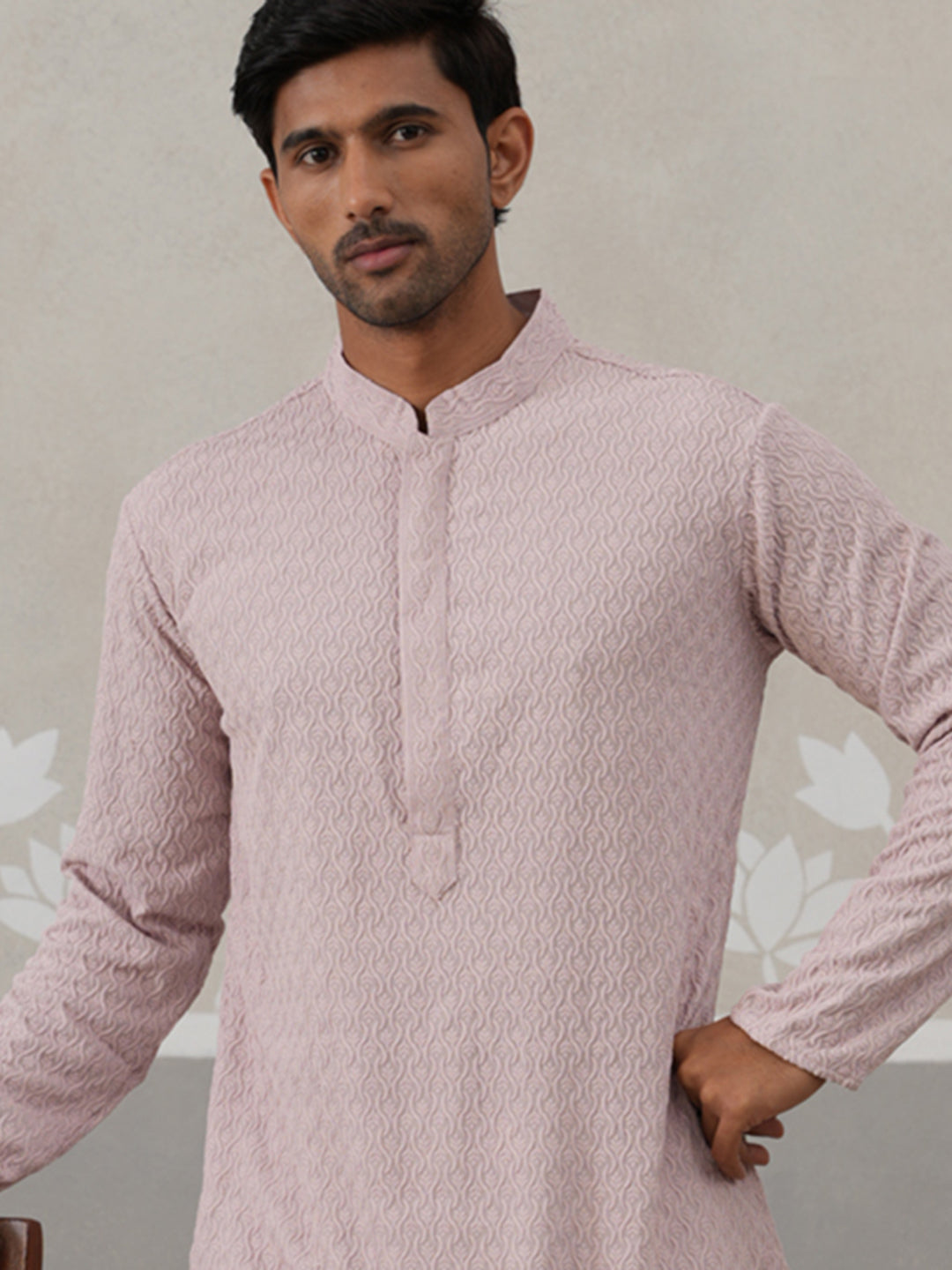 Men Embroidered Viscose Rayon Kurta ( KO 5305 Peach ) [FF] [E-7-8]