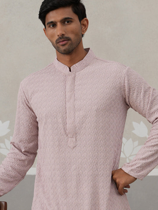 Men Embroidered Viscose Rayon Kurta ( KO 5305 Peach ) [FF] [E-7-8]