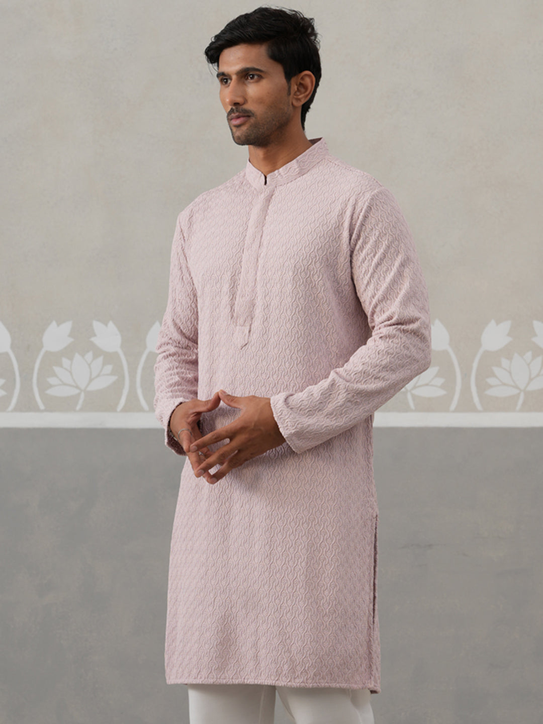 Men Embroidered Viscose Rayon Kurta ( KO 5305 Peach ) [FF] [E-7-8]