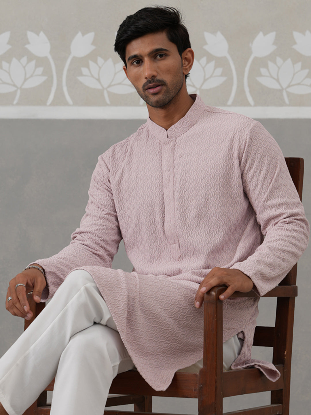 Men Embroidered Viscose Rayon Kurta ( KO 5305 Peach ) [FF] [E-7-8]
