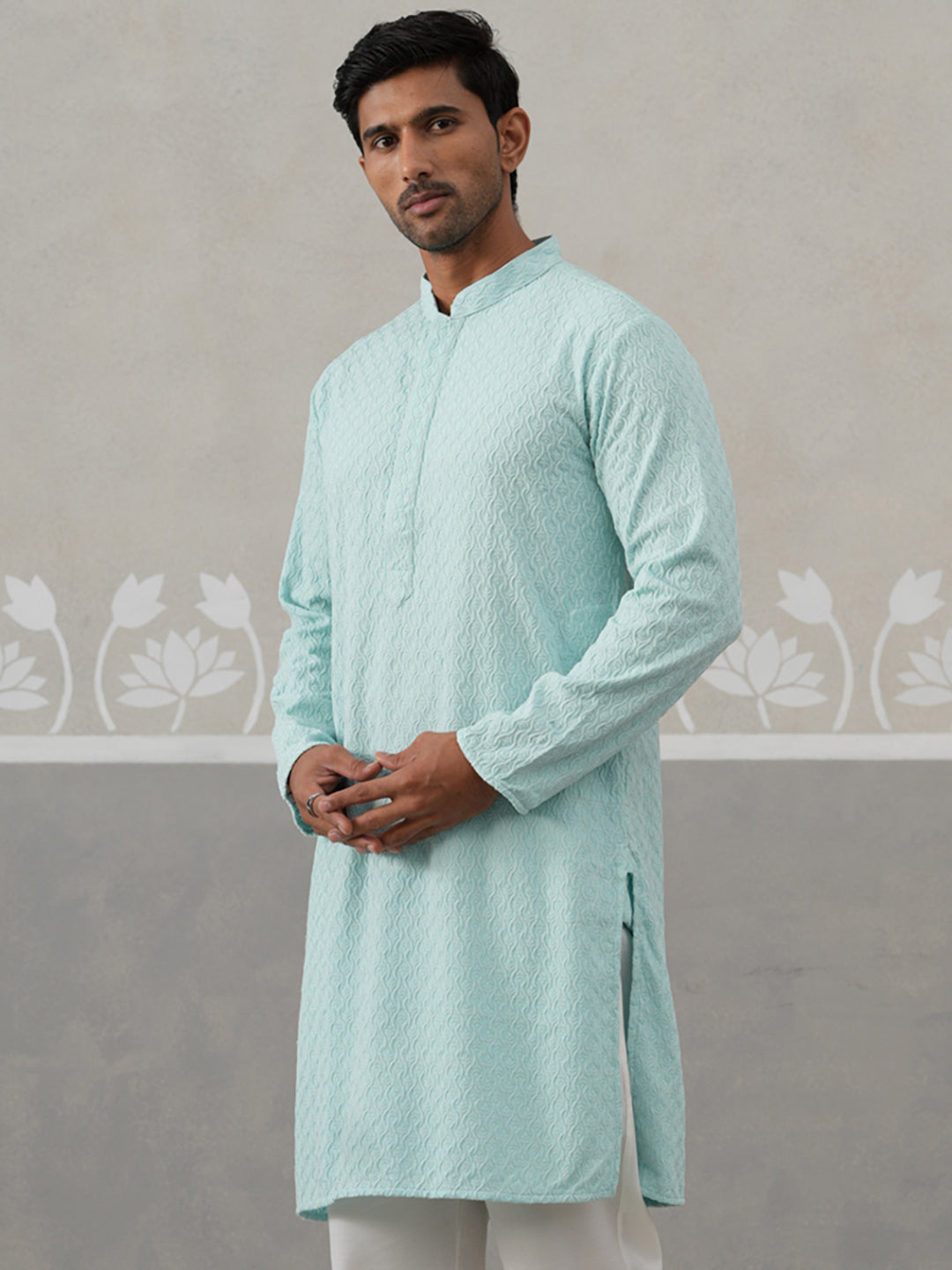 Men Embroidered Viscose Rayon Kurta ( KO 5305 Sky ) [FF] [E-7-8]