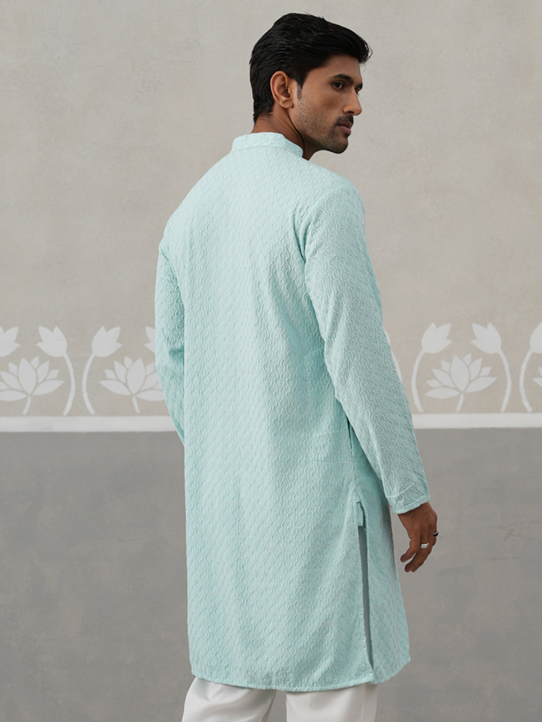 Men Embroidered Viscose Rayon Kurta ( KO 5305 Sky ) [FF] [E-7-8]