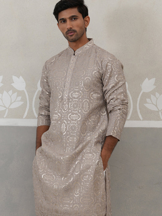 Silk Blend Designer Embroidered Kurta (KO 5306 Grey ) [FF] [P-17]