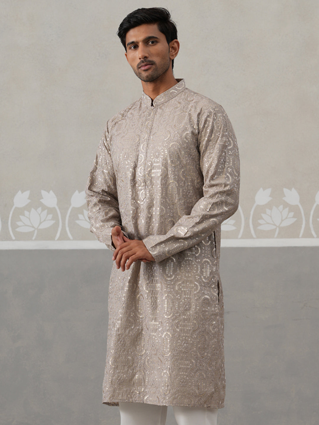Silk Blend Designer Embroidered Kurta (KO 5306 Grey ) [FF] [P-17]