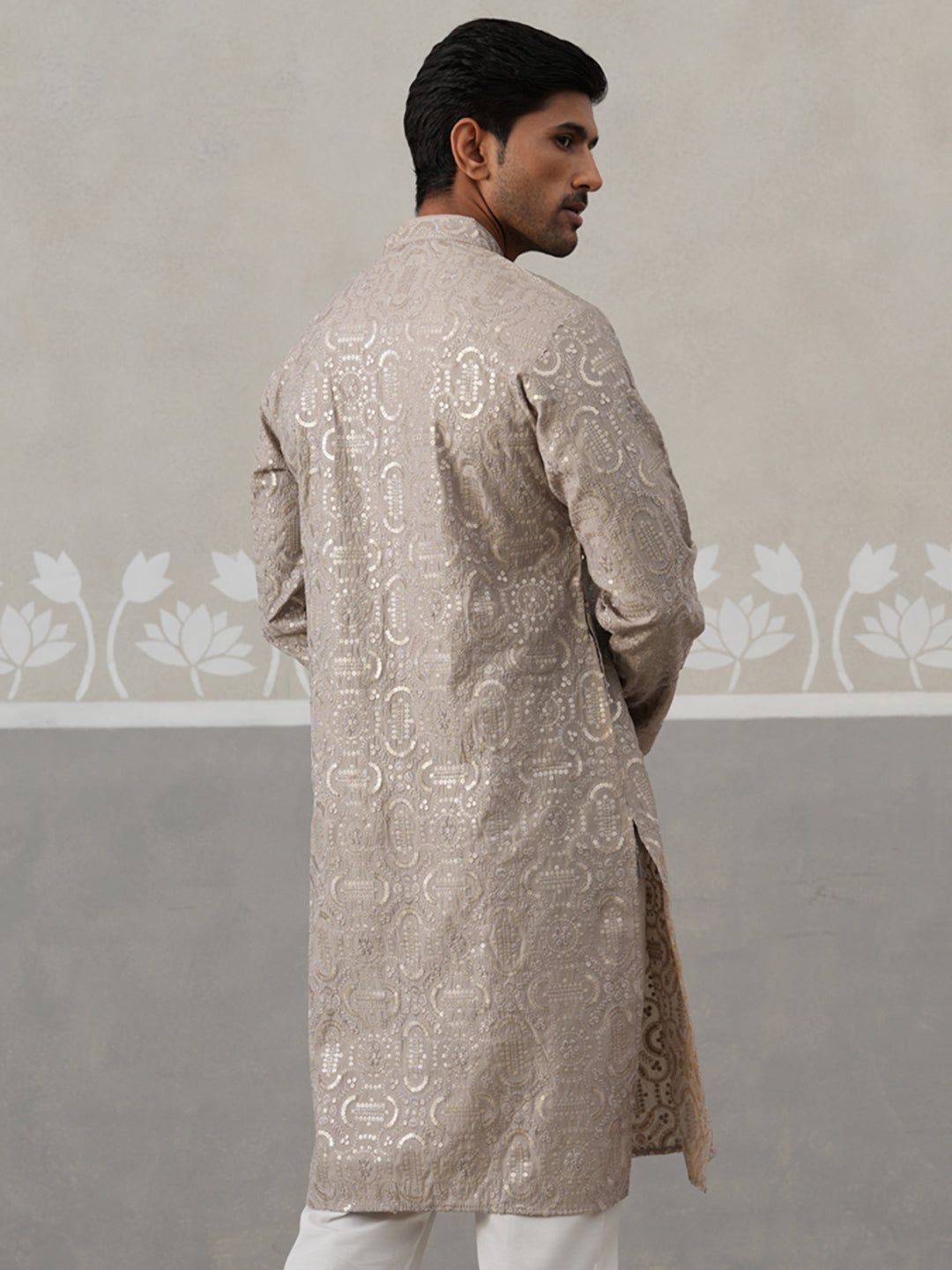 Silk Blend Designer Embroidered Kurta (KO 5306 Grey ) [FF] [P-17]