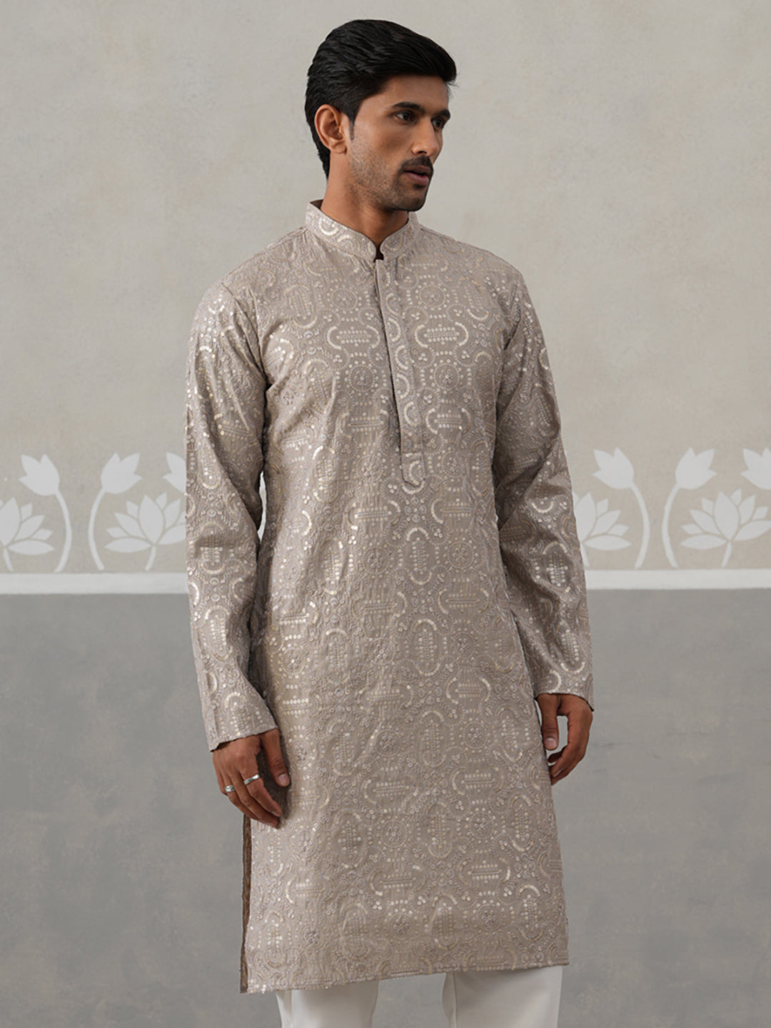 Silk Blend Designer Embroidered Kurta (KO 5306 Grey ) [FF] [P-17]