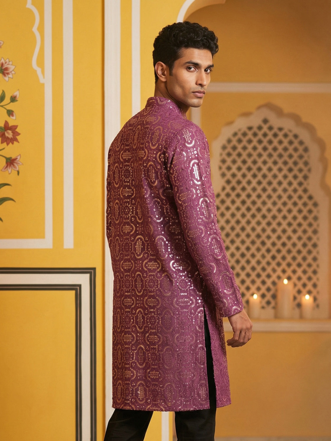Silk Blend Designer Embroidered Kurta ( KO 5306Purple S ) [FF] [P-17]