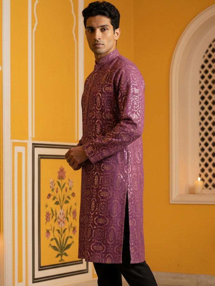Silk Blend Designer Embroidered Kurta ( KO 5306Purple S ) [FF] [P-17]