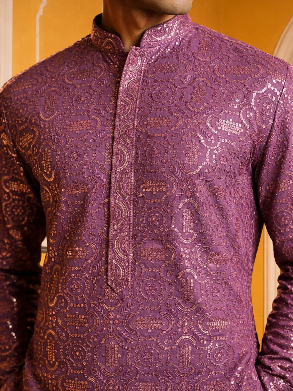 Silk Blend Designer Embroidered Kurta ( KO 5306Purple S ) [FF] [P-17]