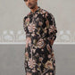 Men's Floral Printed Cotton Straight Kurta (KO 5307 Black ) [FF] [J-1]