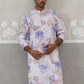 Men's Floral Printed Cotton Straight Kurta (KO 5307 Blue ) [FF] [J-1]