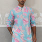 Men's Floral Printed Cotton Straight Kurta ( KO 5307 Sky ) [FF] [J-1]