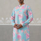 Men's Floral Printed Cotton Straight Kurta ( KO 5307 Sky ) [FF] [J-1]