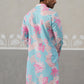 Men's Floral Printed Cotton Straight Kurta ( KO 5307 Sky ) [FF] [J-1]