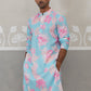 Men's Floral Printed Cotton Straight Kurta ( KO 5307 Sky ) [FF] [J-1]
