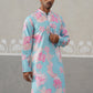 Men's Floral Printed Cotton Straight Kurta ( KO 5307 Sky ) [FF] [J-1]