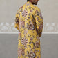 Men's Floral Printed Cotton Straight Kurta (KO 5307 Yellow ) [FF] [J-1]