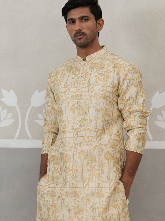 Designer Silk Blend Kurta for Men ( KO 5309 Golden ) [FF] [A-1-4]