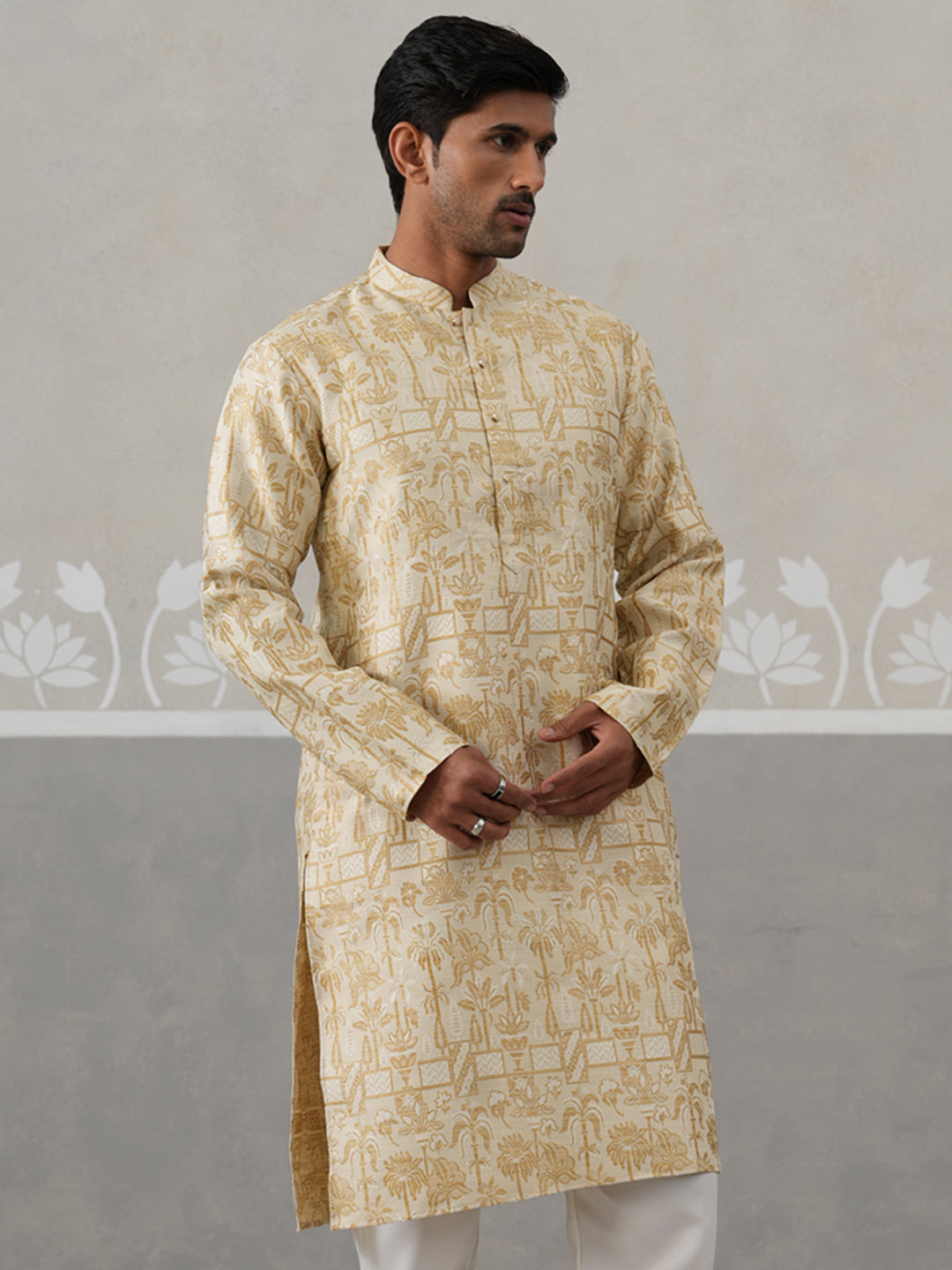Designer Silk Blend Kurta for Men ( KO 5309 Golden ) [FF] [A-1-4]